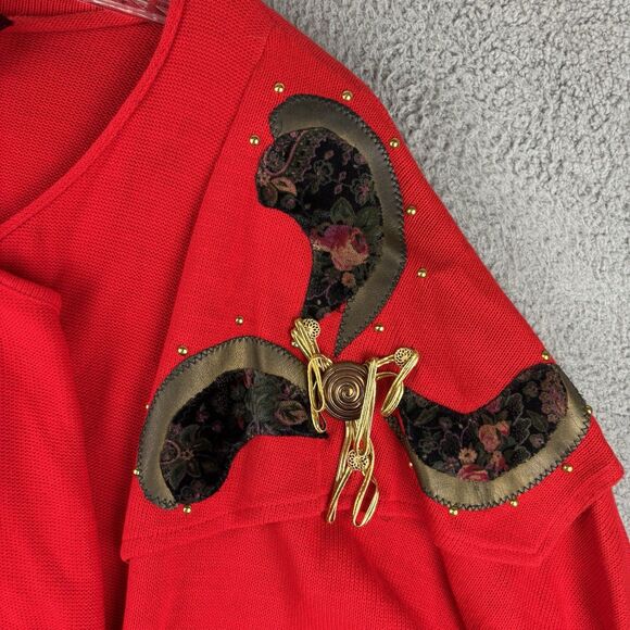 Vintage 90’s Vis-a-Vis Wrap Tunic Women’s Small Red Shoulder Pads Retro Style - Picture 3 of 12